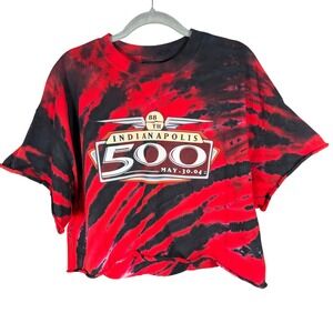 VTG Indy 500 T-Shirt XL Red Black Tie Dye Cropped 2004 Indianapolis 500 Graphic